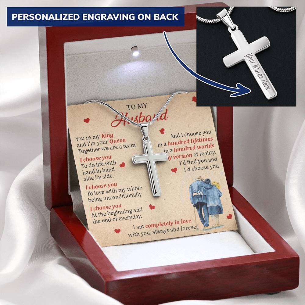 For Husband - The Beginning And The End - Cross Customize Engraved Cross Necklace