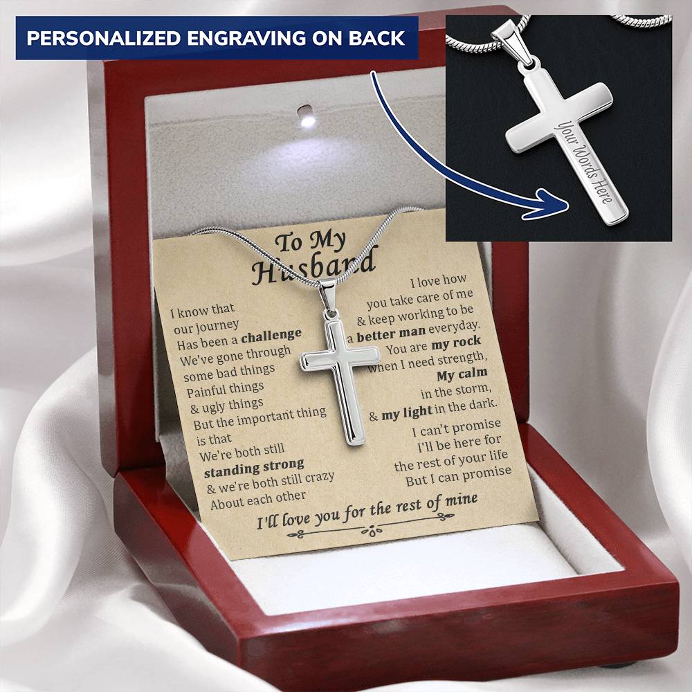 For Husband - When I Need Strength - Cross Customize Engraved Cross Necklace