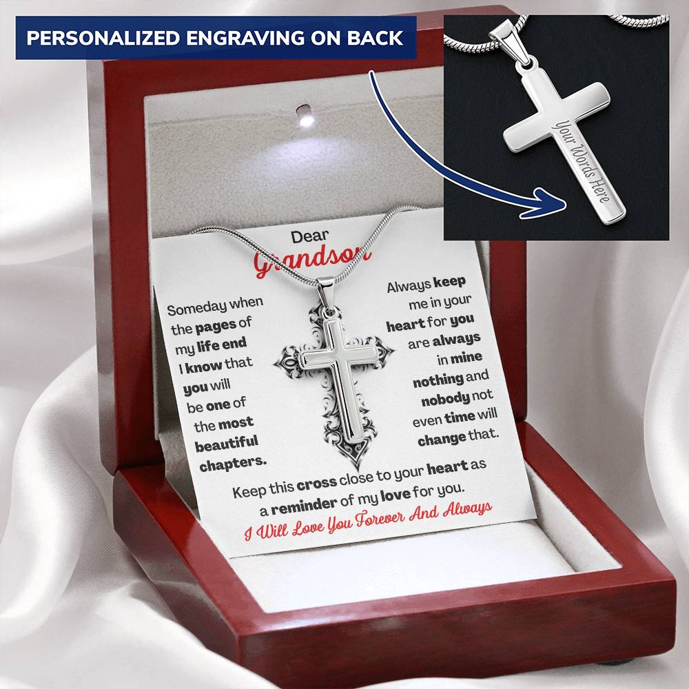 Dear Grandson Cross Necklace 1 Customize Engraved Cross Necklace