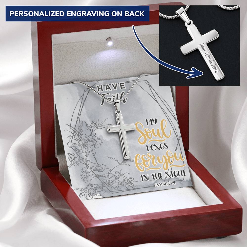 Dad To Son Gifts - My Soul Longs For You In The Night Customize Engraved Cross Necklace