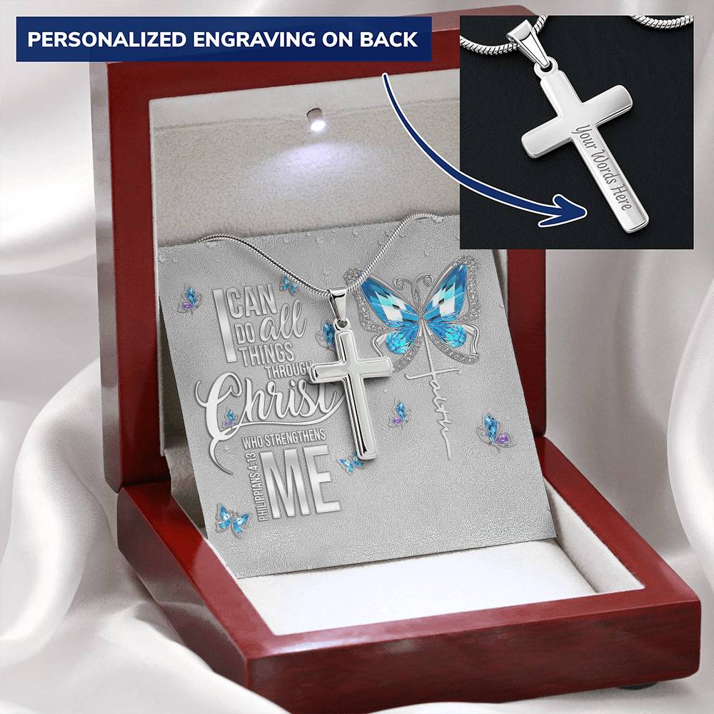 Butterfly Faith Customize Customize Engraved Cross Necklace