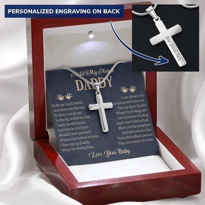 Fathers Day Gift From Baby Customize Father Gift From Baby Hold My Hand Daddy Gift Daddy Customize Engraved Cross Necklace