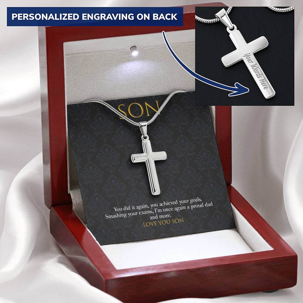 Father Son Graduation Pendant Customize Engraved Cross Necklace