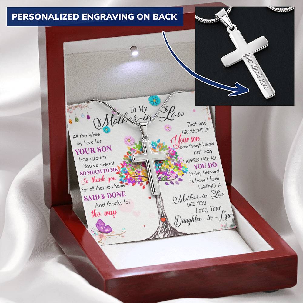 A Cross For My Magnificent Mother In Law Customize Engraved Cross Necklace