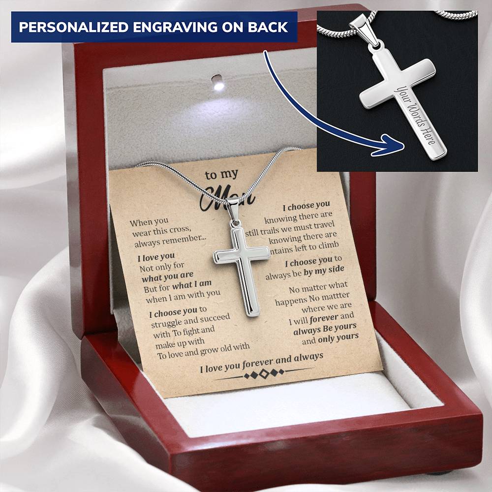 For Your Man - When I Am With You - Cross Customize Engraved Cross Necklace