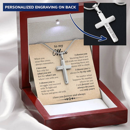 For Your Man - When I Am With You - Cross Customize Engraved Cross Necklace
