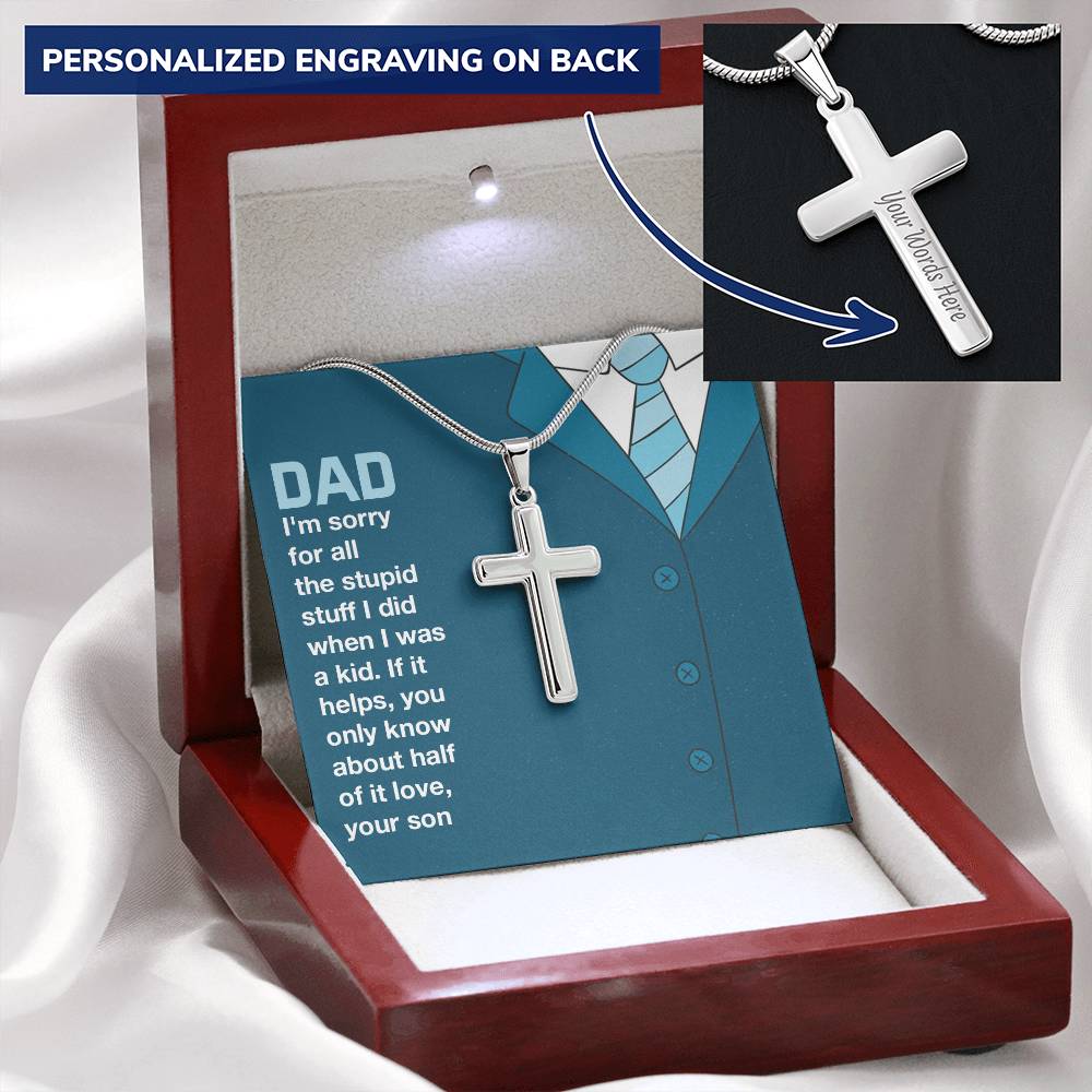 Dad Im Sorry Love Your Son Customize Engraved Cross Necklace