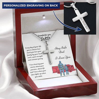 Cross Necklace Gift - Stay Safe Dad - Trucker Dad Customize Engraved Cross Necklace