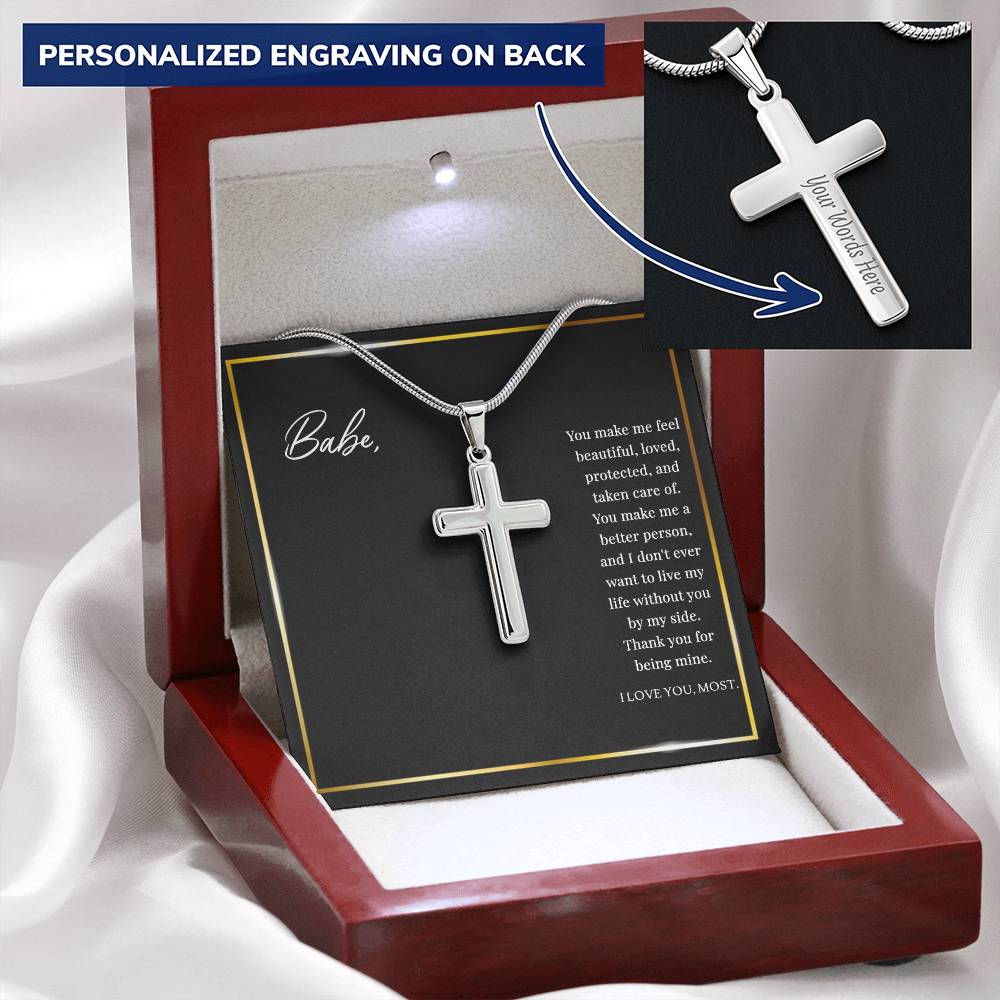 Baby I Love You Most-Gift For Valentine's Day Customize Engraved Cross Necklace