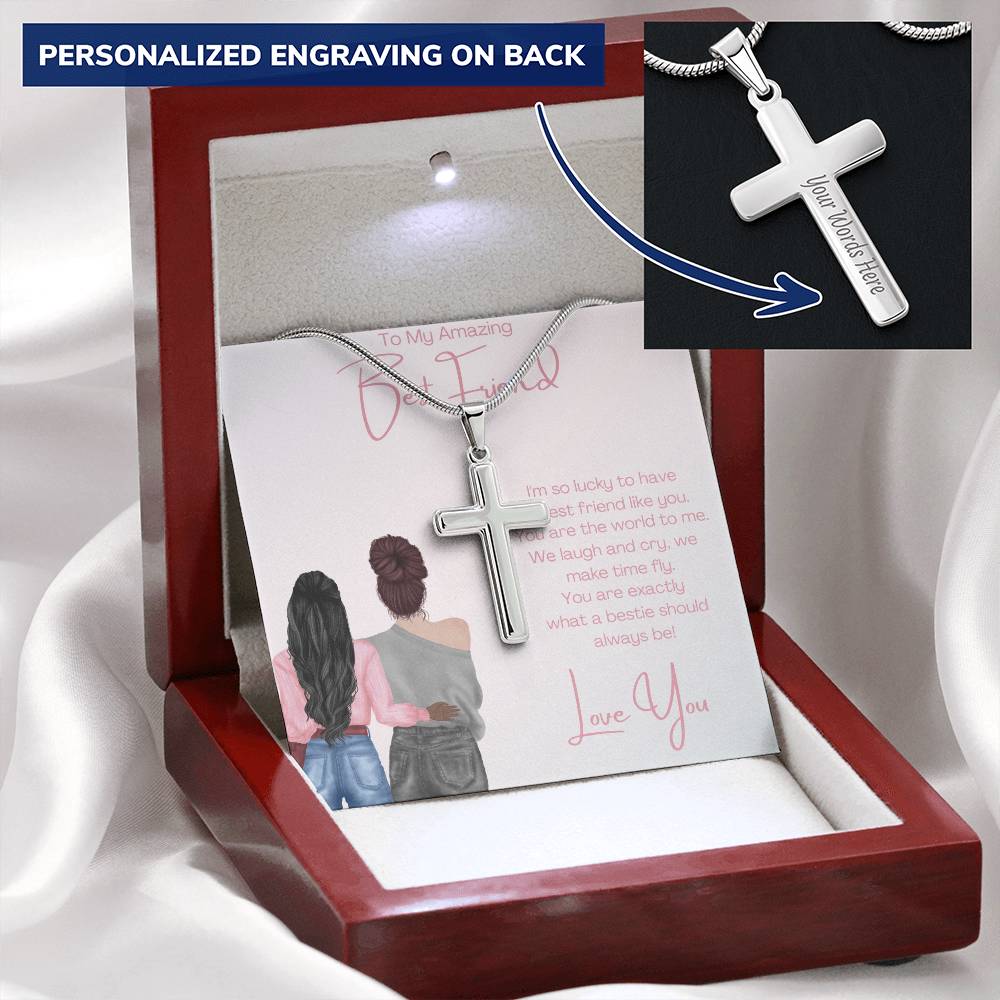 Amazing Best Friend - Customize Cross Customize Engraved Cross Necklace