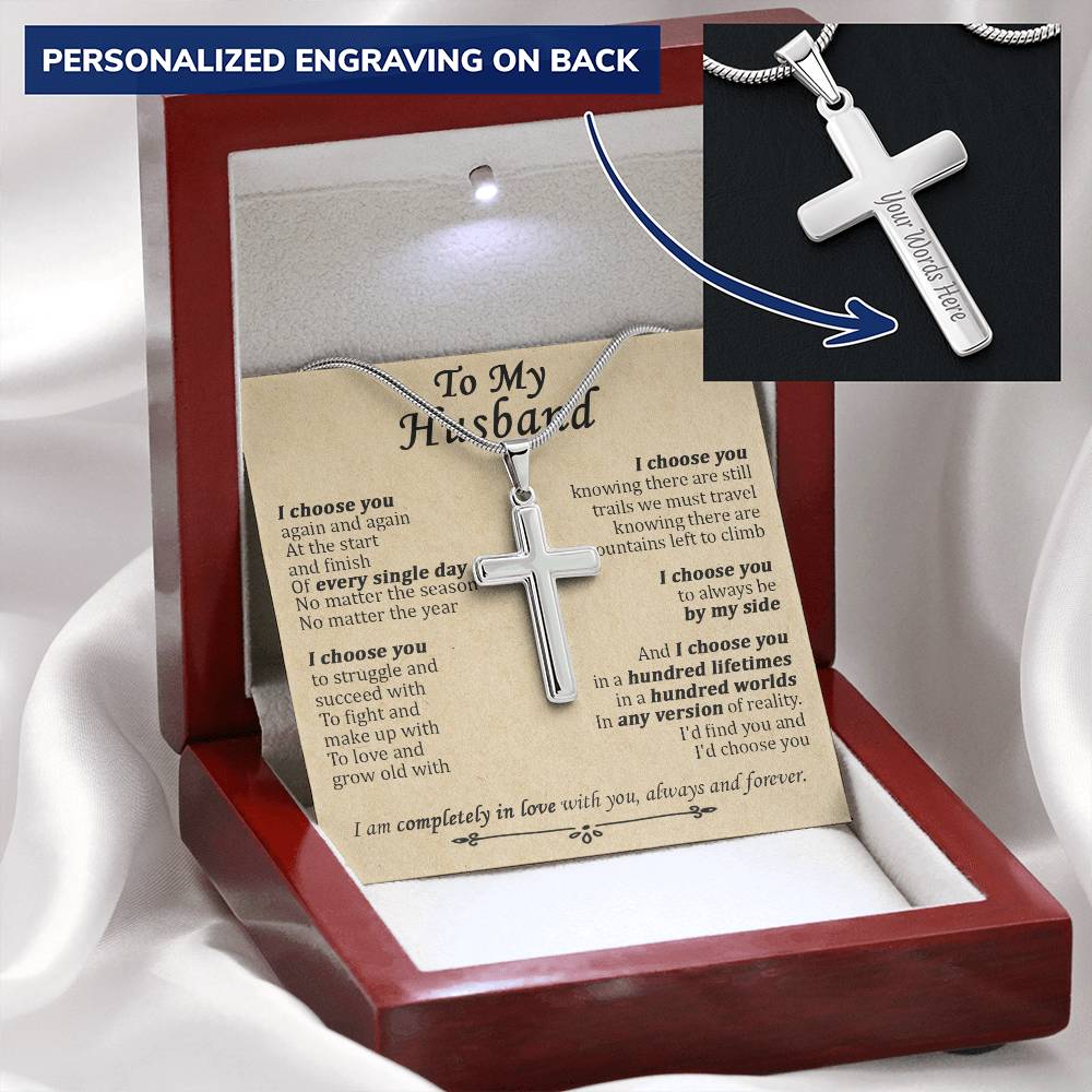 For Husband - The Start And Finish - Cross Customize Engraved Cross Necklace