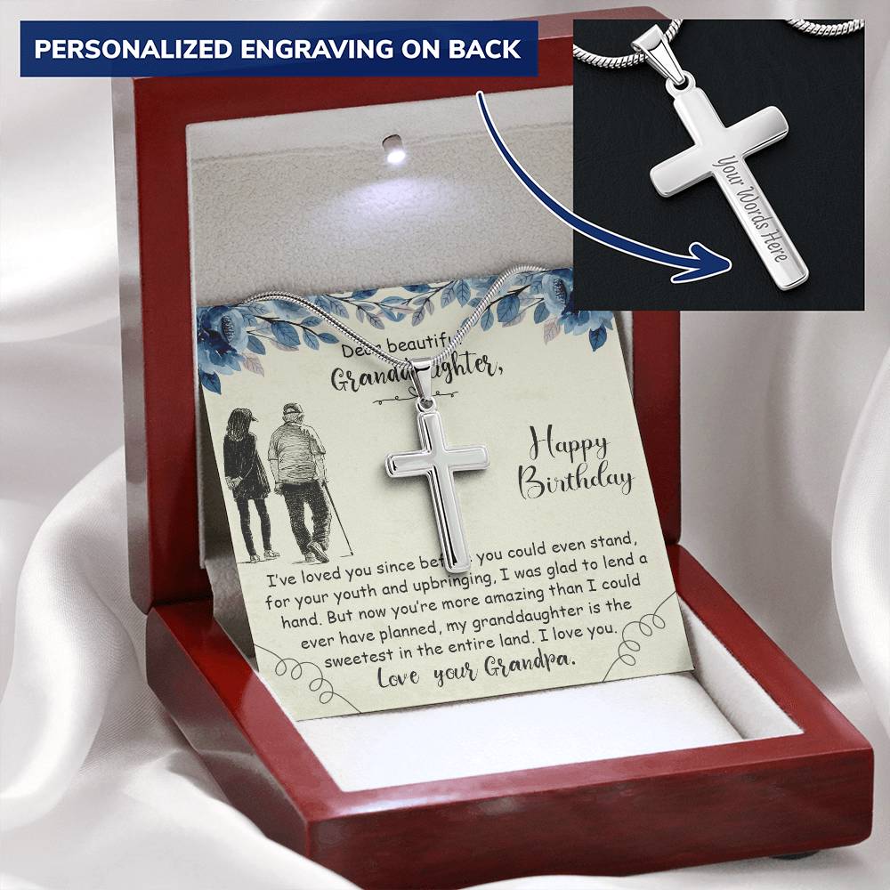 Dear Beautiful Granddaughter Happy Birthday Customize Engraved Cross Necklace