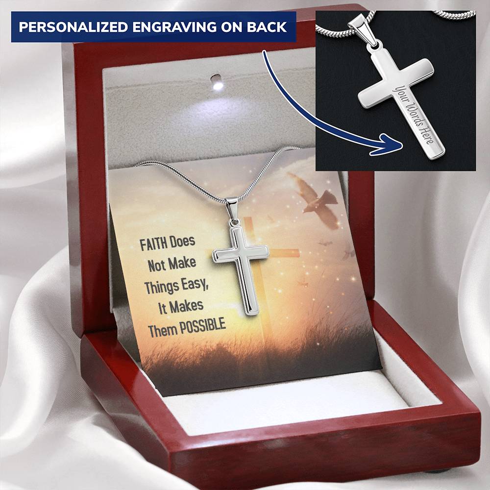 Faith Makes Things Possible Customize Cross Necklace For My Daughter Customize Engraved Cross Necklace