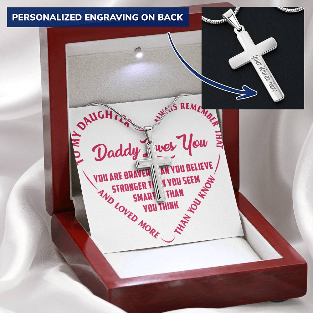 Birthday Gift - Gift For Daughter - Heart Jewelry - To My Daughter - Birthday Present - Customize Engraved Cross Necklace