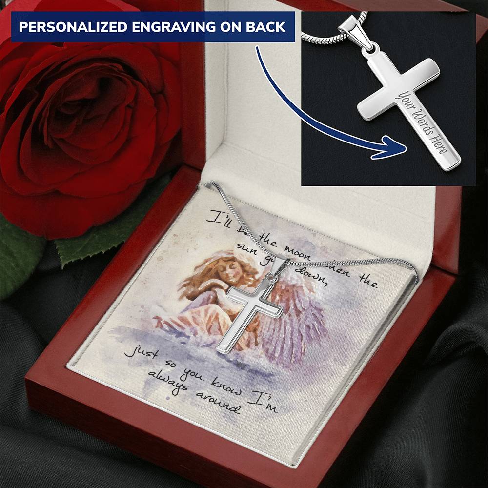 Cross Necklace - Engravable - Angel Message Card Customize Engraved Cross Necklace