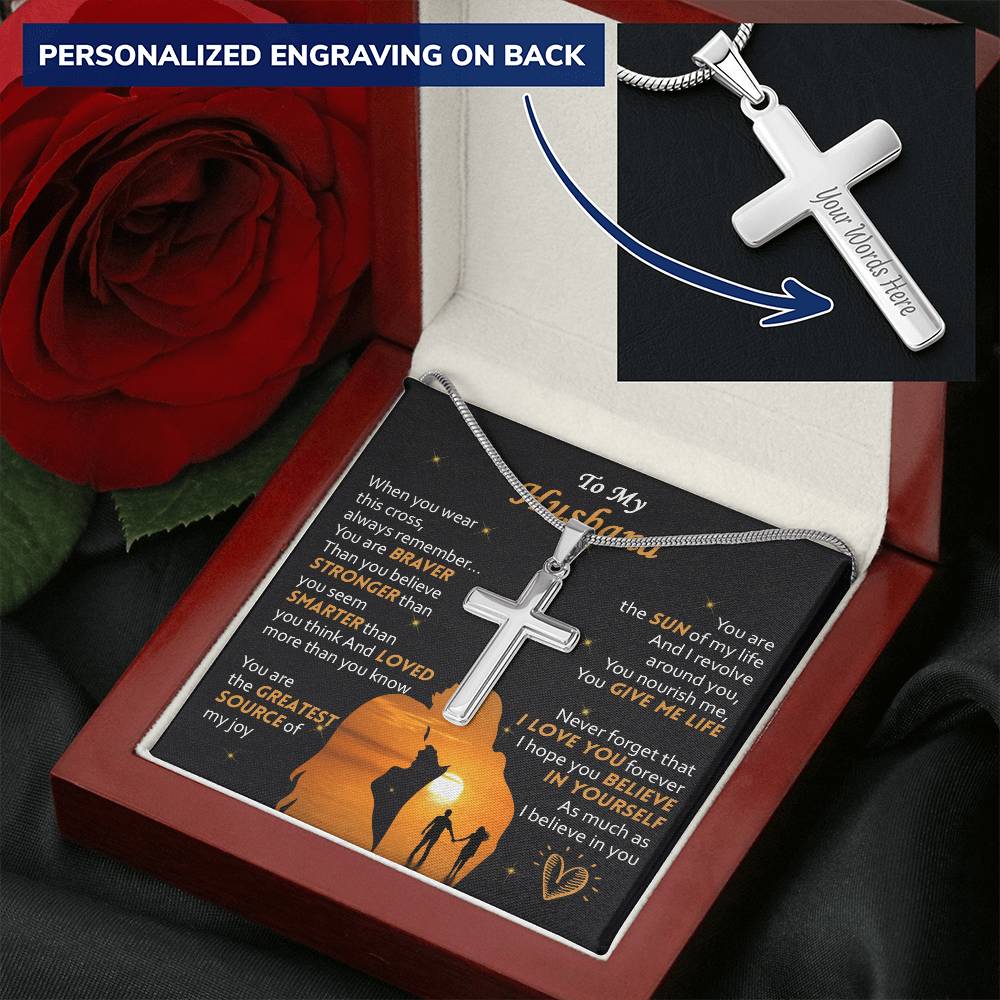 For Husband - Braver Than You Believe - Cross Customize Engraved Cross Necklace