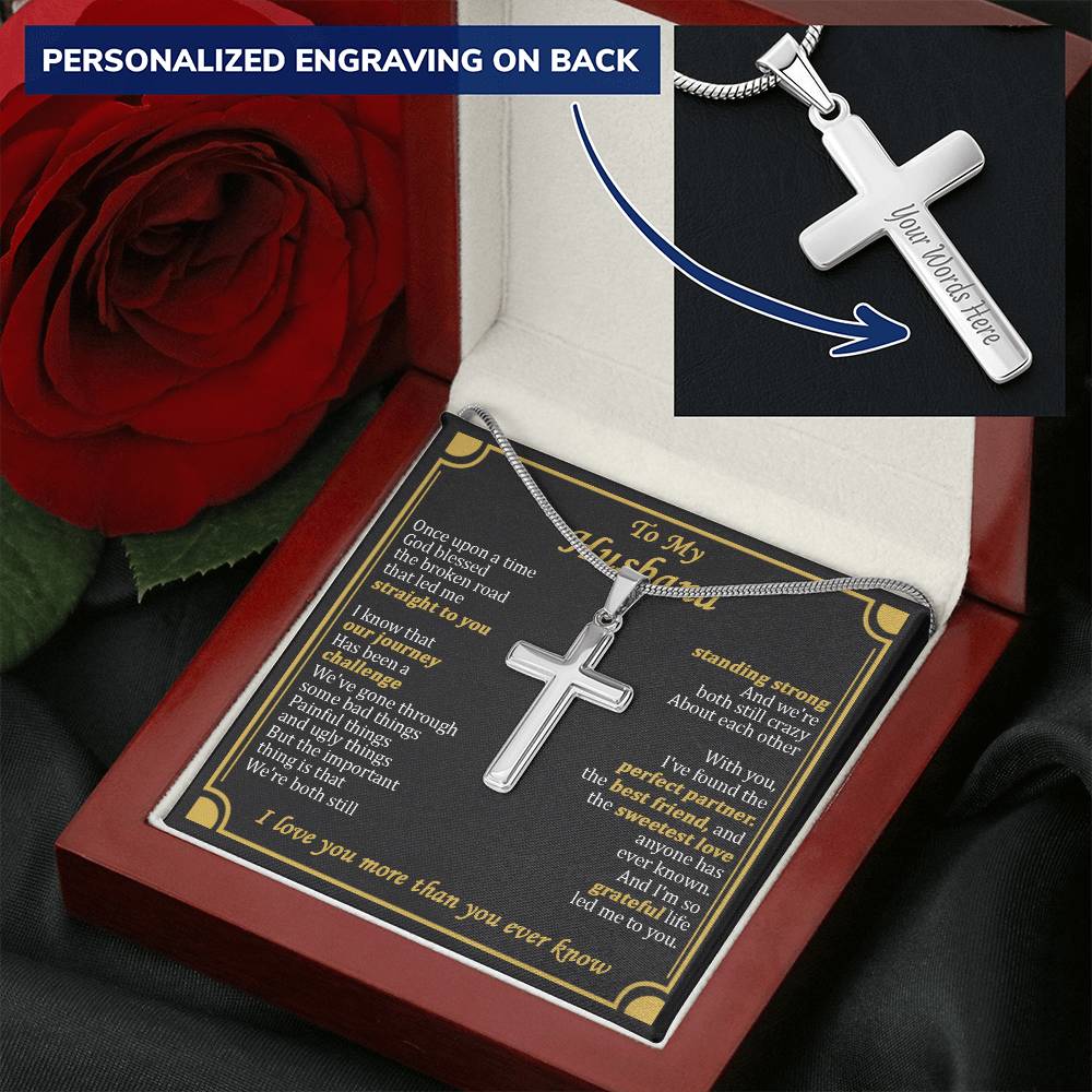 For Husband - The Broken Road - Cross Customize Engraved Cross Necklace