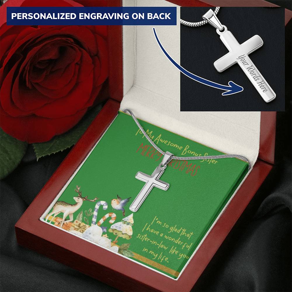 Bonus Sister Cross Necklace Customize Engraved Cross Necklace