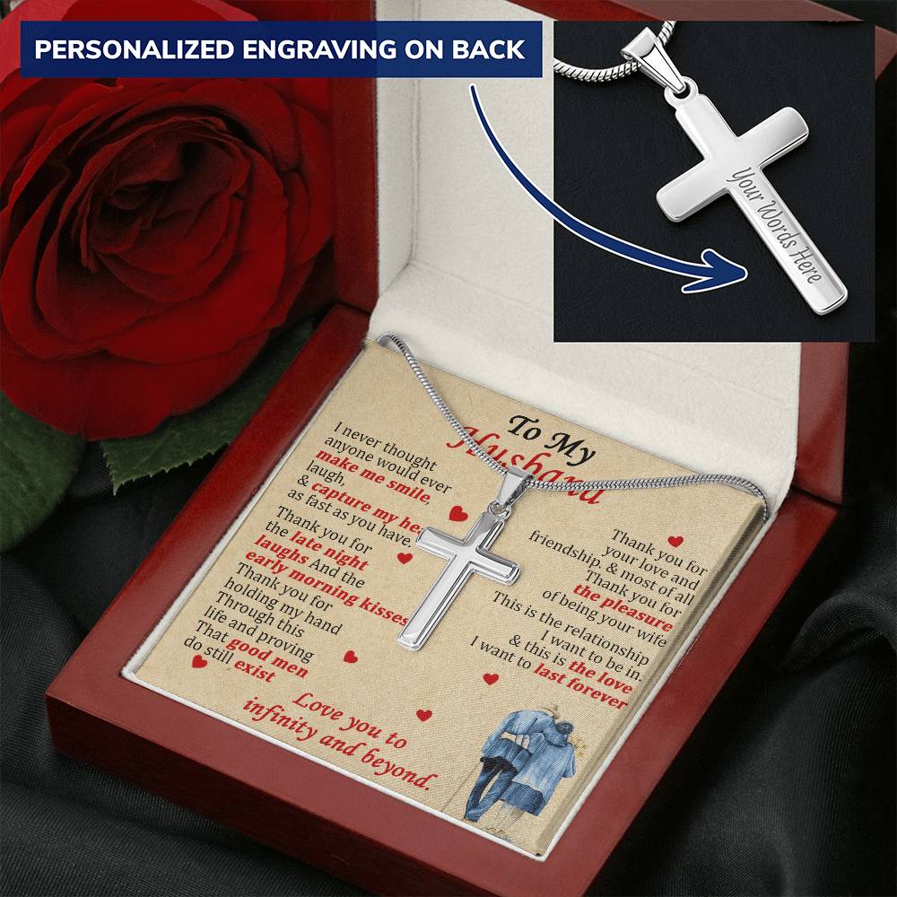 For Husband - Thank You For Your Love - Cross Customize Engraved Cross Necklace