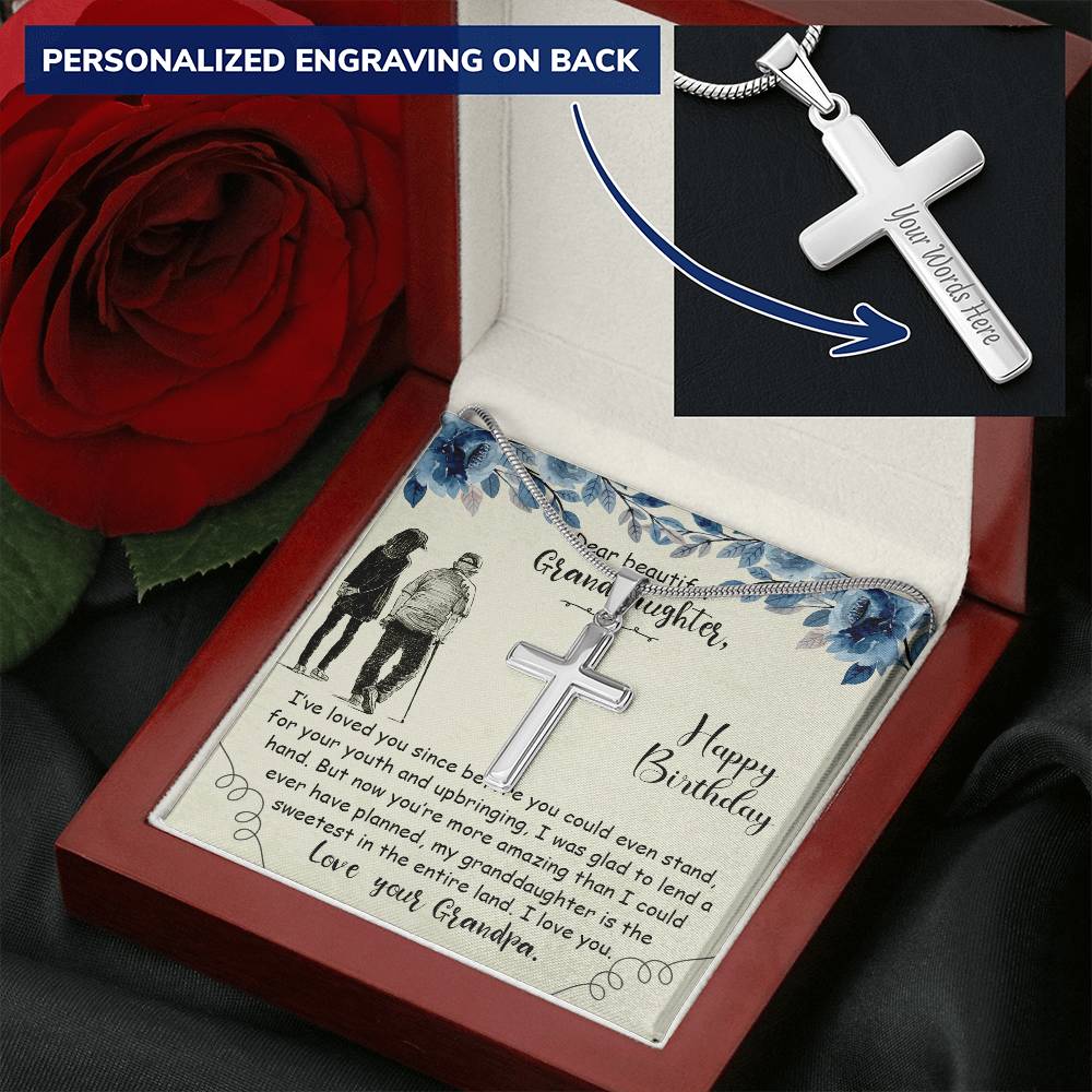 Dear Beautiful Granddaughter Happy Birthday Customize Engraved Cross Necklace