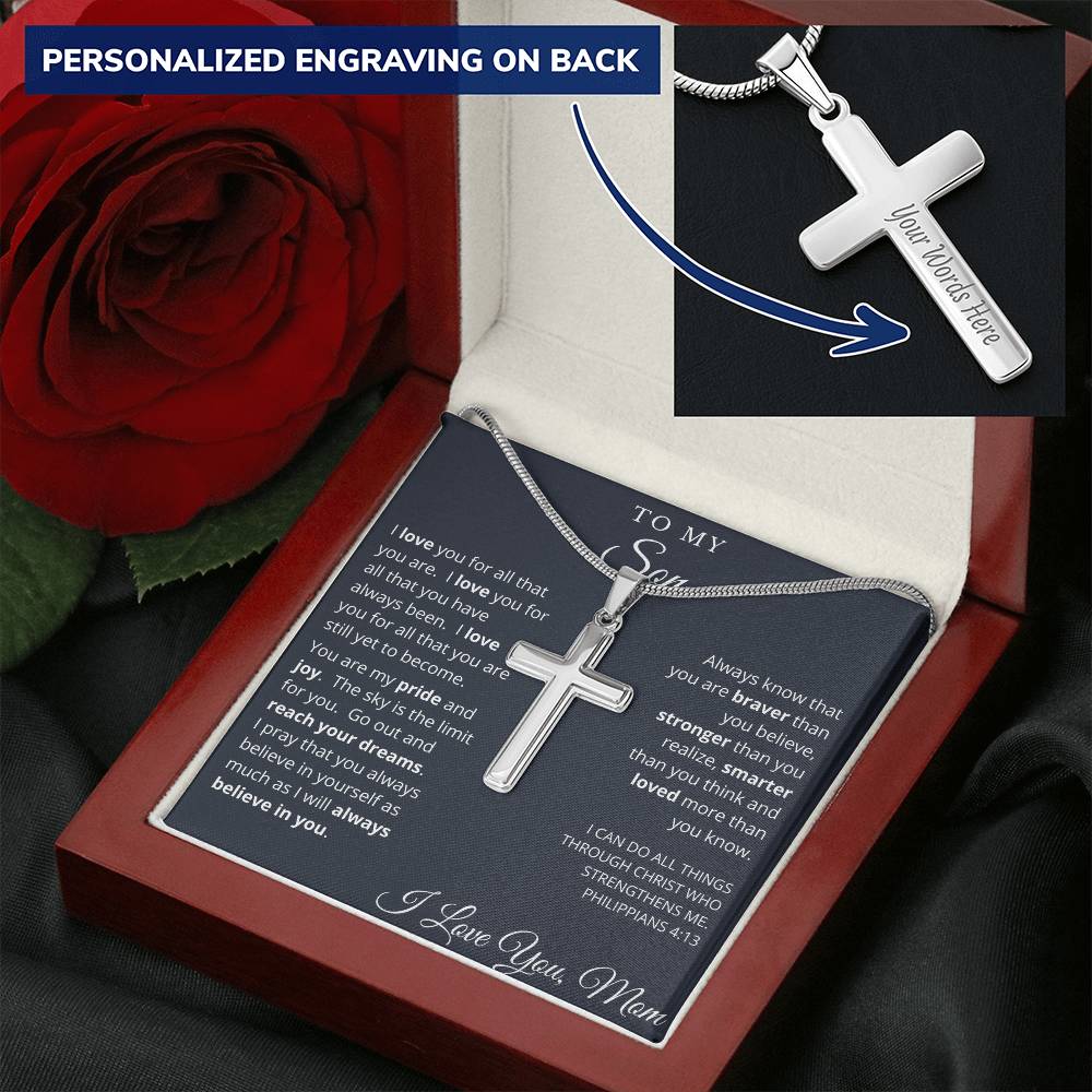 Graduation Gift For Son From Mom - Cross Necklace - Customize Engraving Customize Engraved Cross Necklace