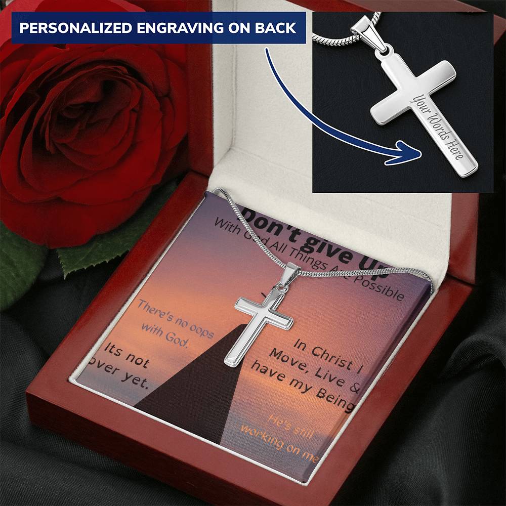 Don't Give Up Customize Engraved Cross Necklace