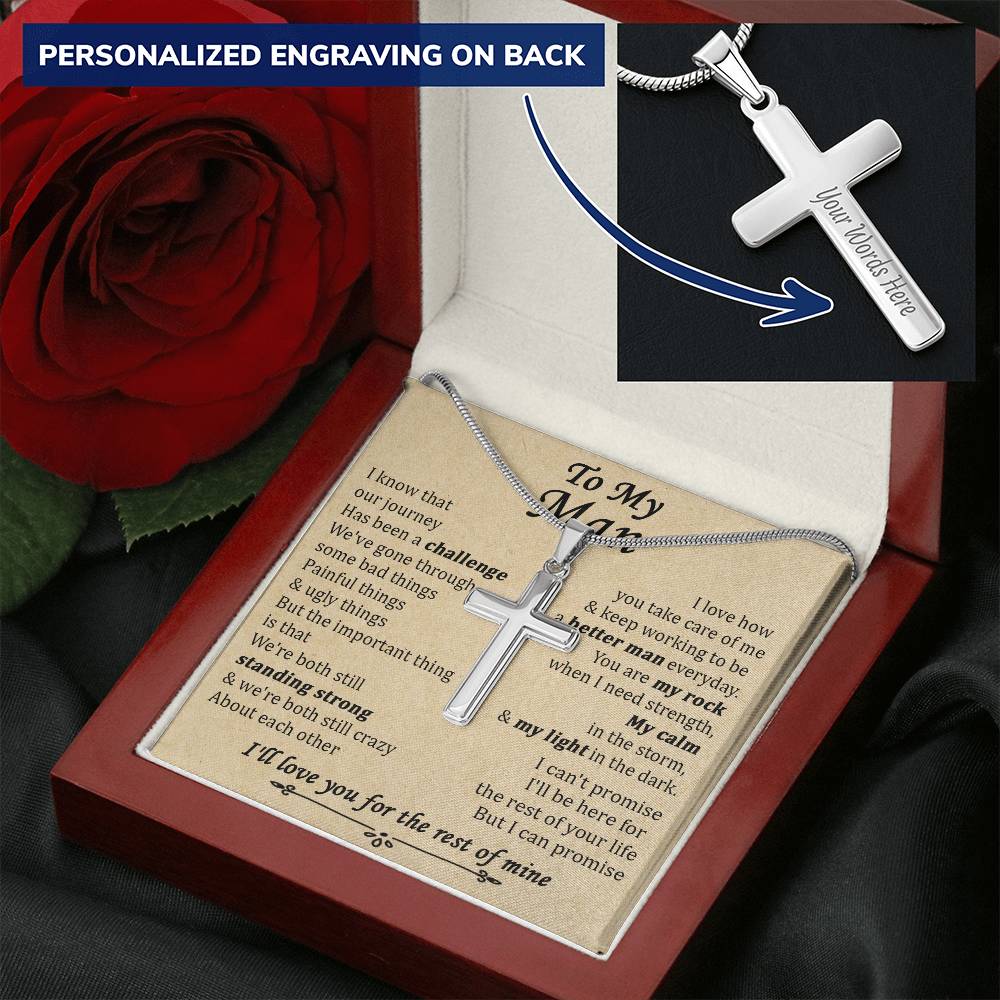 For Your Man - When I Need Strength - Cross Customize Engraved Cross Necklace