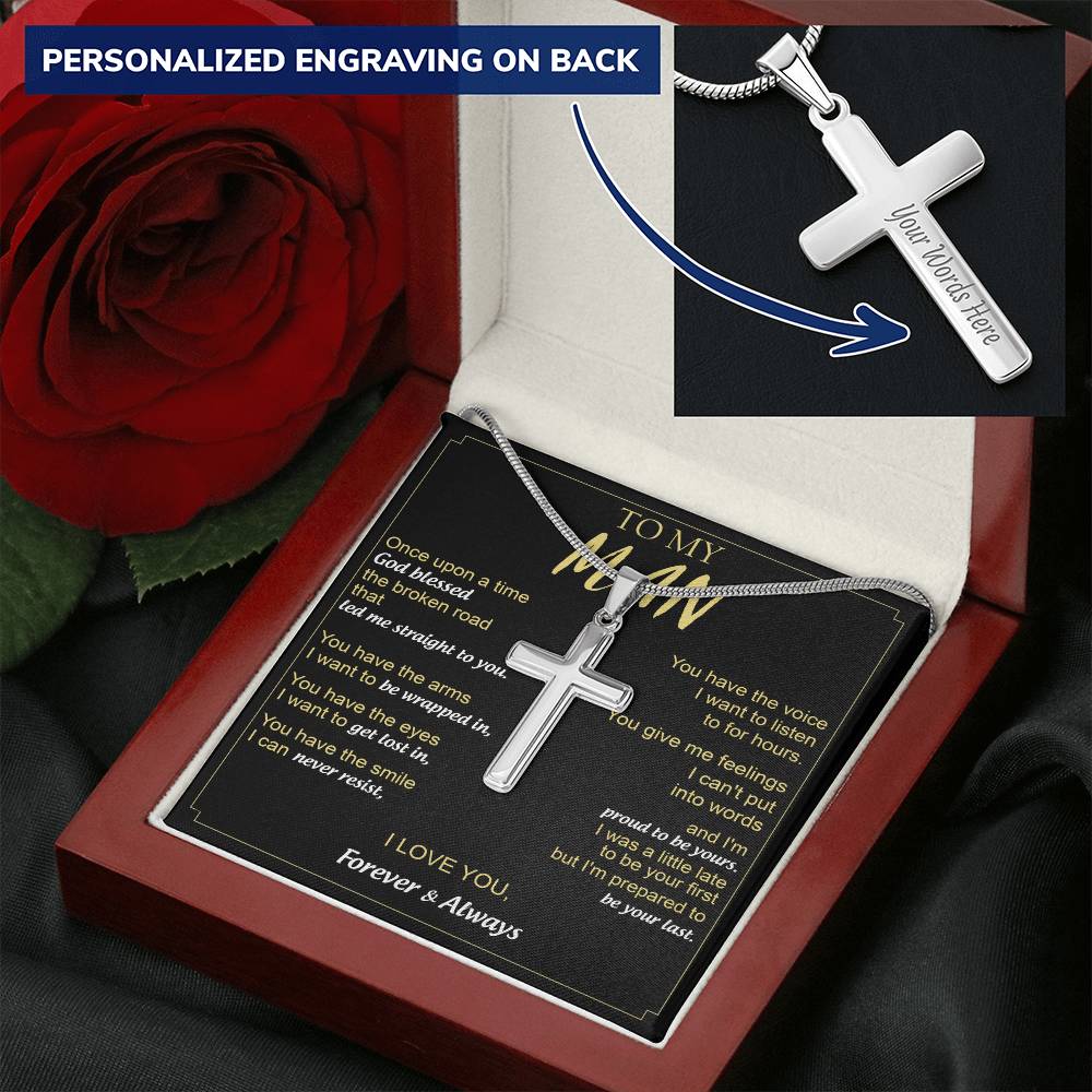 For Your Man - The Arms I Want To Be Wrapped In - Cross Customize Engraved Cross Necklace