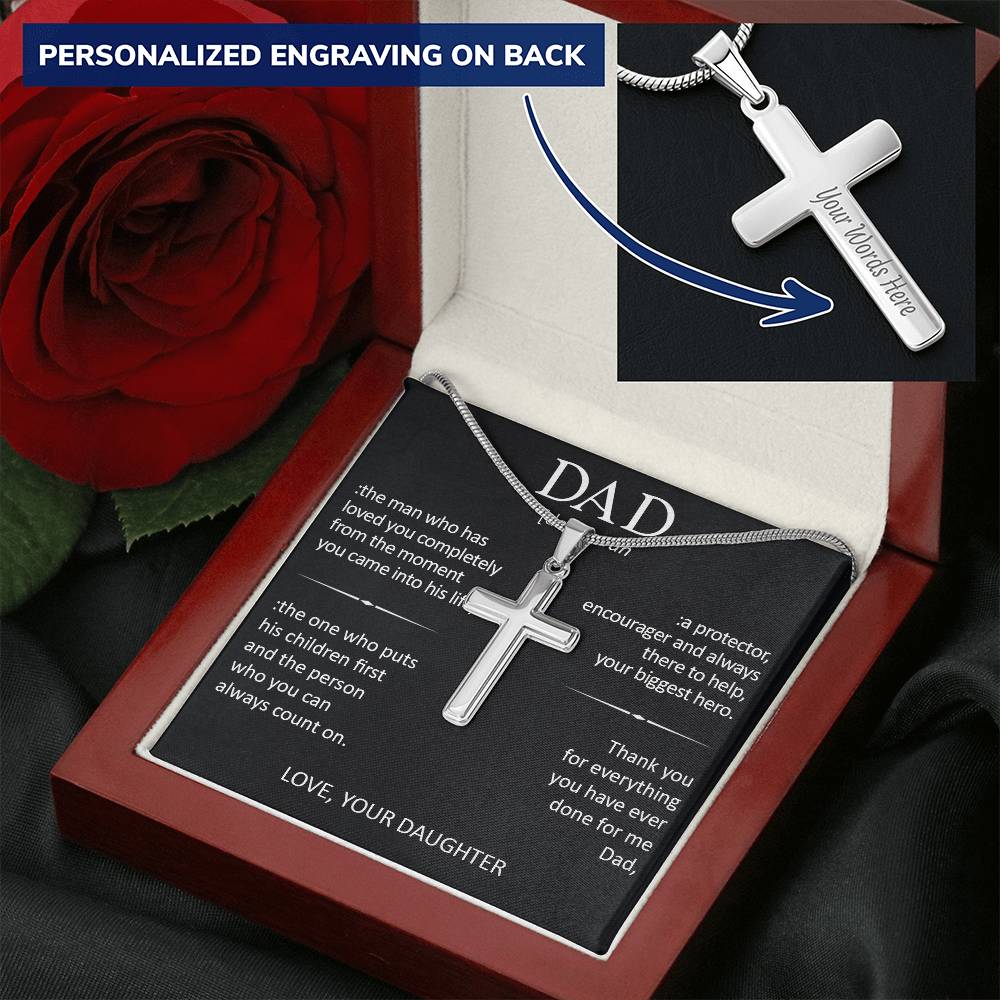 Gift For Dad - Biggest Hero - Cross Customize Engraved Cross Necklace