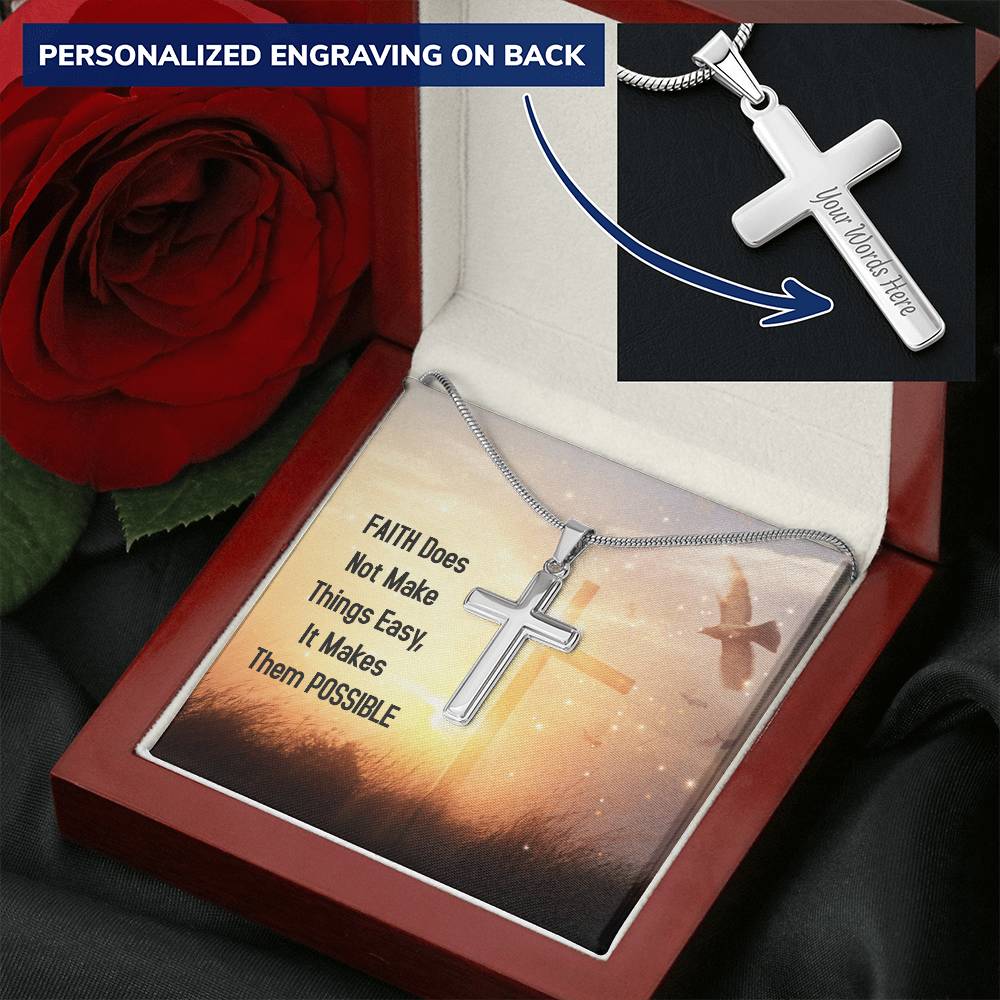 Faith Makes Things Possible Customize Cross Necklace For My Son Customize Engraved Cross Necklace
