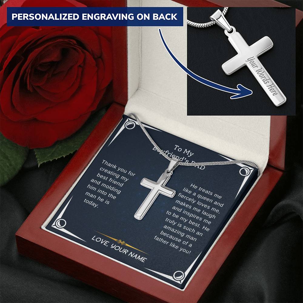 Boyfriend Dad - Thanks For Creating My Best Friend Customize Engraved Cross Necklace