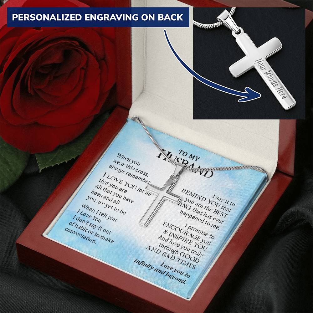 For Husband - Out Of Habit - Cross Customize Engraved Cross Necklace