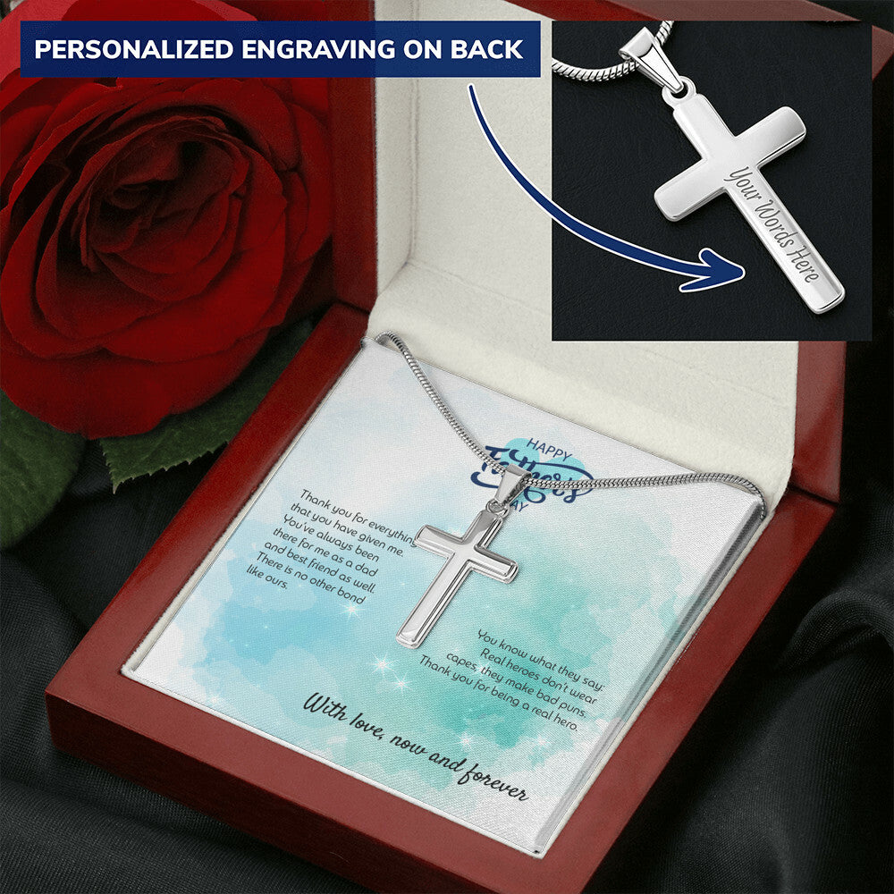 Fathers Day Gift - Cross Pendant. Customize Engraved Cross Necklace