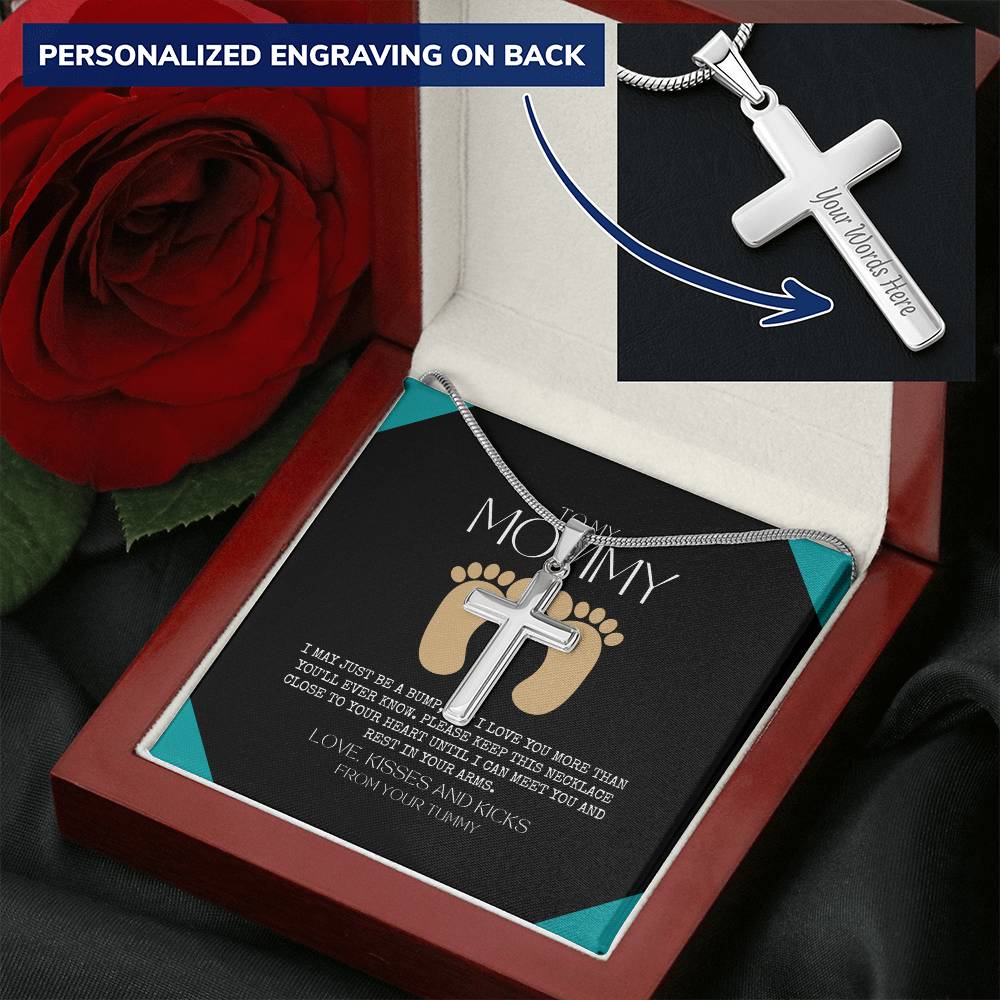 Gift To My Mommy I May Just Be A Bump But I Love You More Than You Ever Know Customize Engraved Cross Necklace