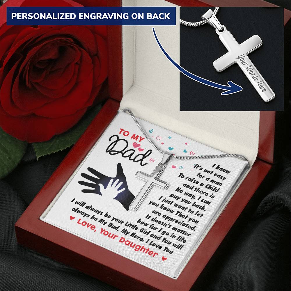 Gift For Dad - Cross Necklace Customize Engraved Cross Necklace