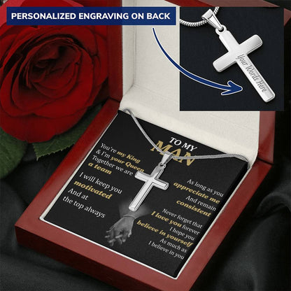 For Your Man - We Are A Team - Cross Customize Engraved Cross Necklace