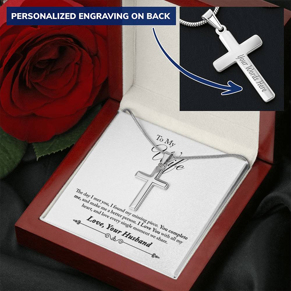 Cross Necklace - Engravable - Wife Message Card Customize Engraved Cross Necklace