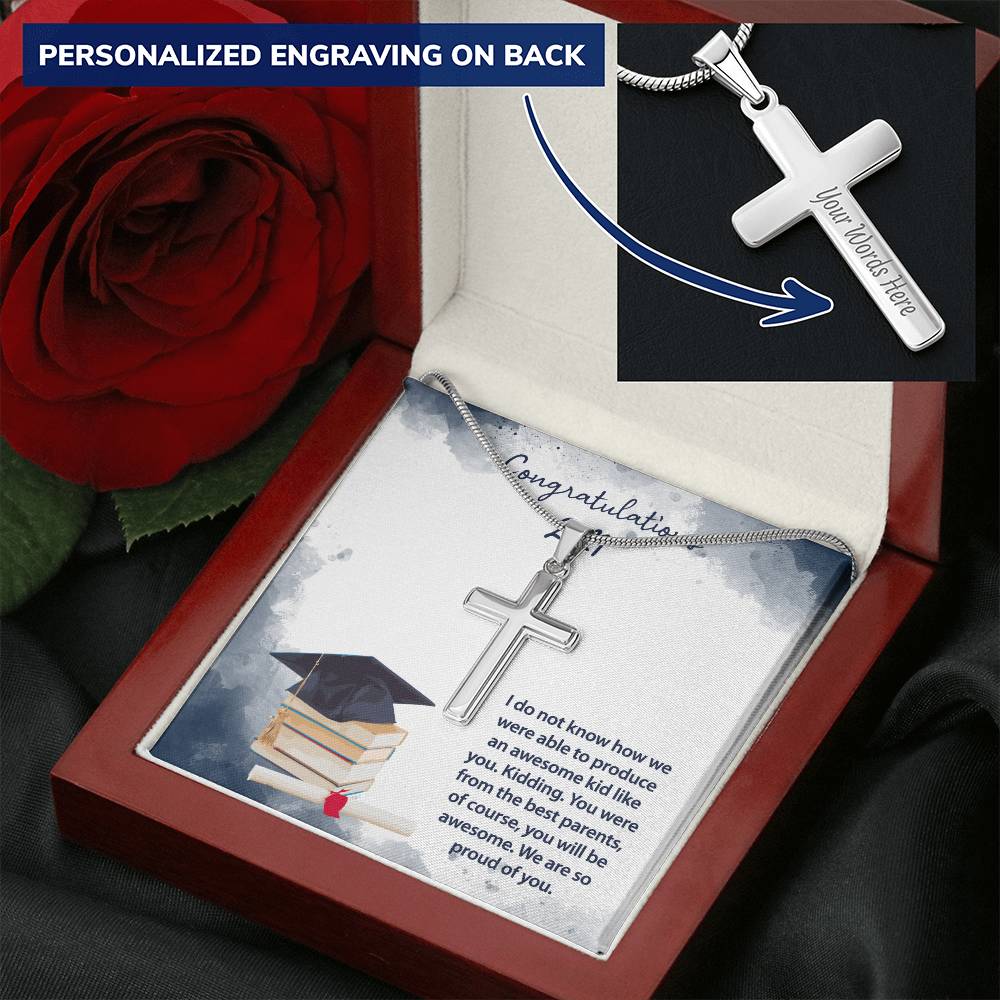 Awesome Kid Graduation Necklace Customize Engraved Cross Necklace