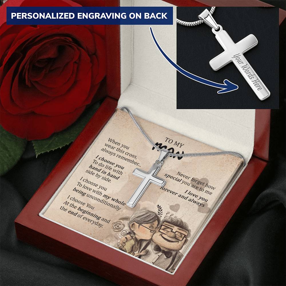 For Your Man - Love With My Whole Being - Cross Customize Engraved Cross Necklace