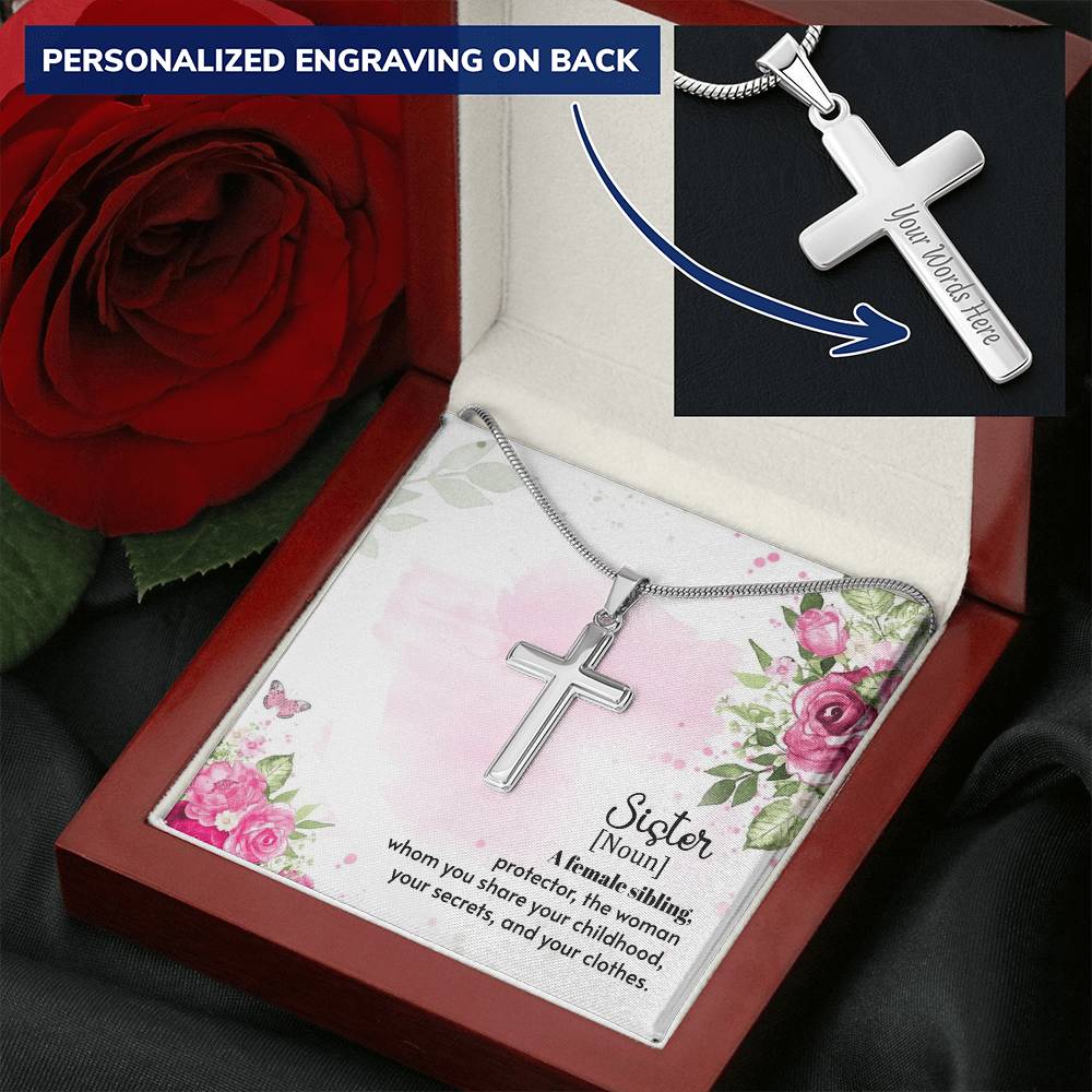 A Female Sibling - Customize Cross Necklace. Customize Engraved Cross Necklace