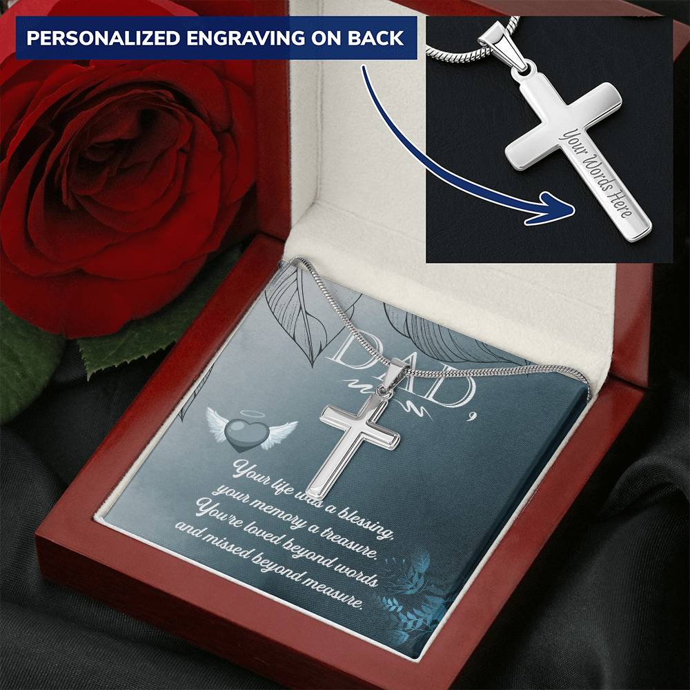 Dad - Your Life Was A Blessing - Necklace Customize Engraved Cross Necklace