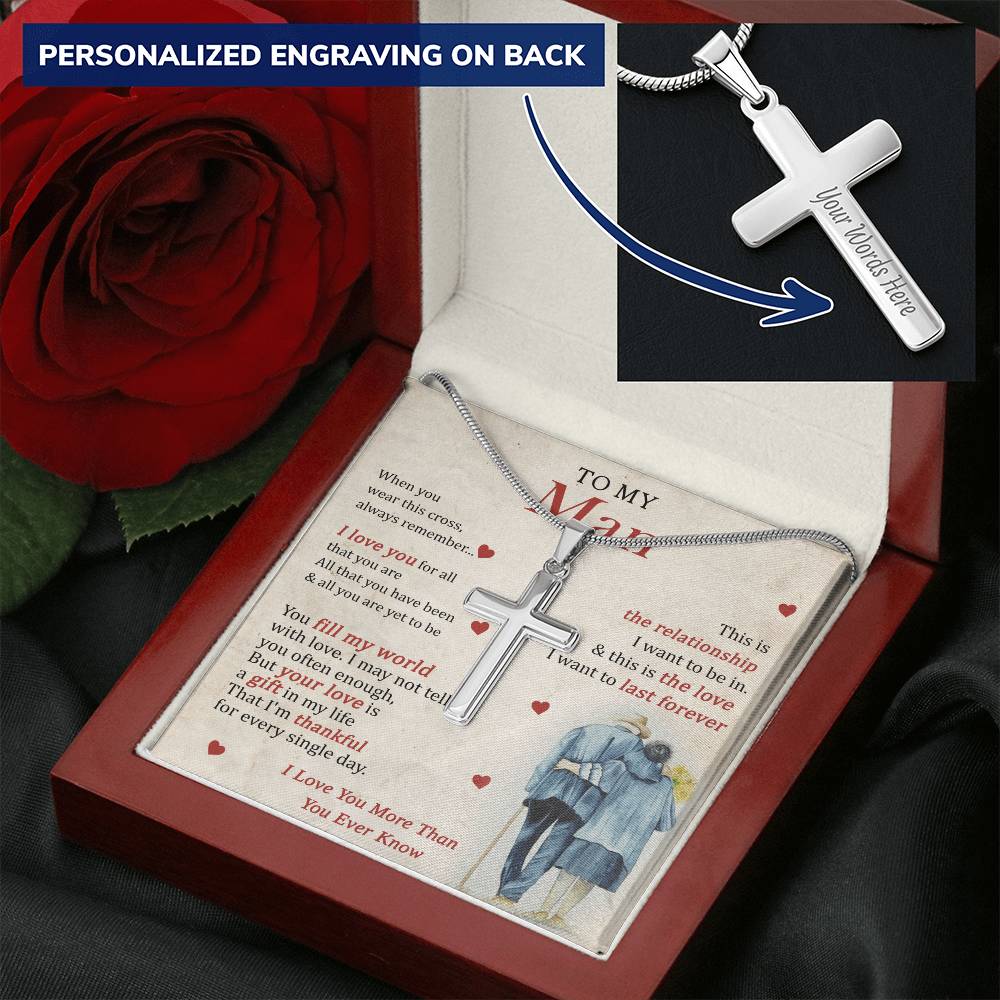 For Your Man - Fill My World - Cross Customize Engraved Cross Necklace
