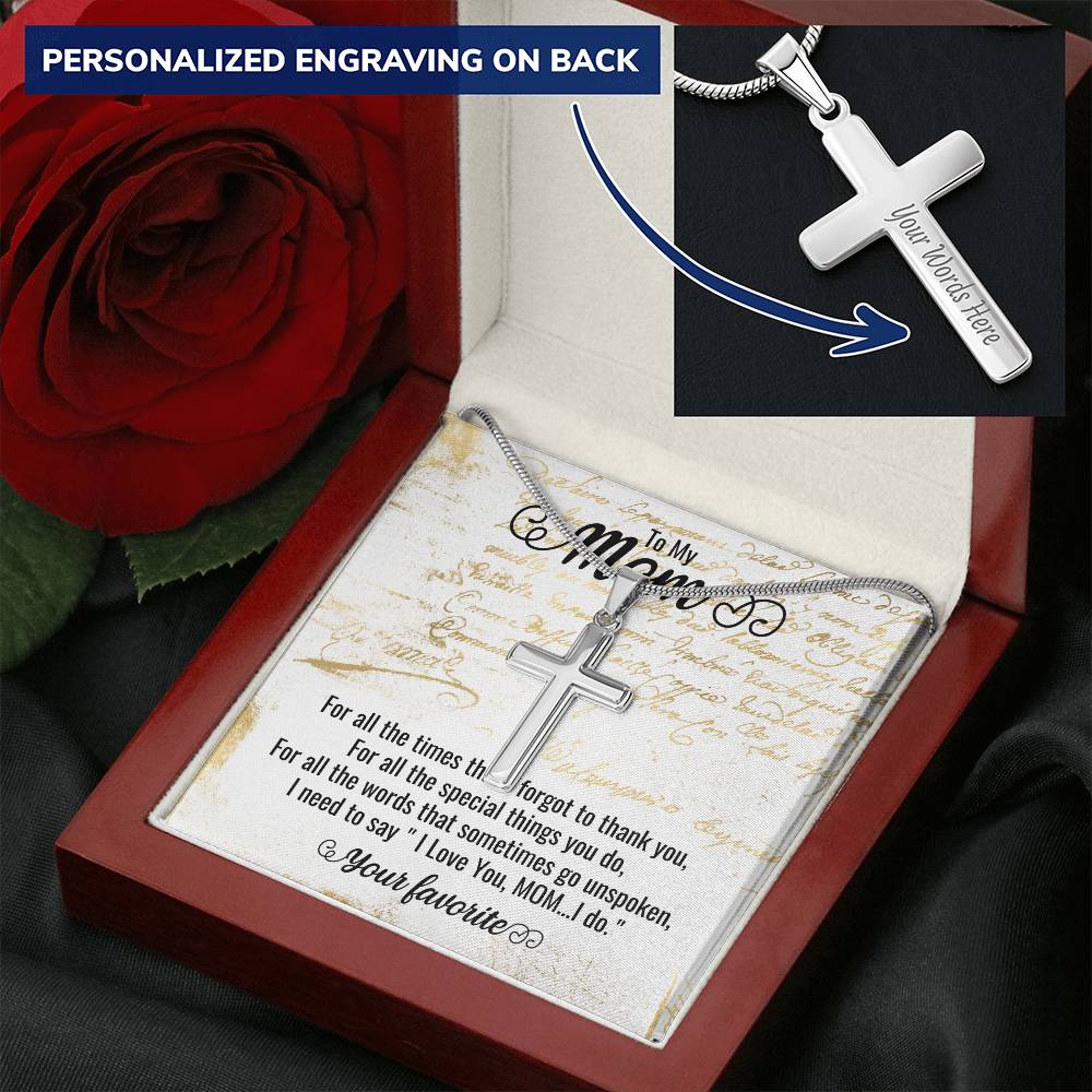 Cross Necklace For Mother's Day Customize Engraved Cross Necklace