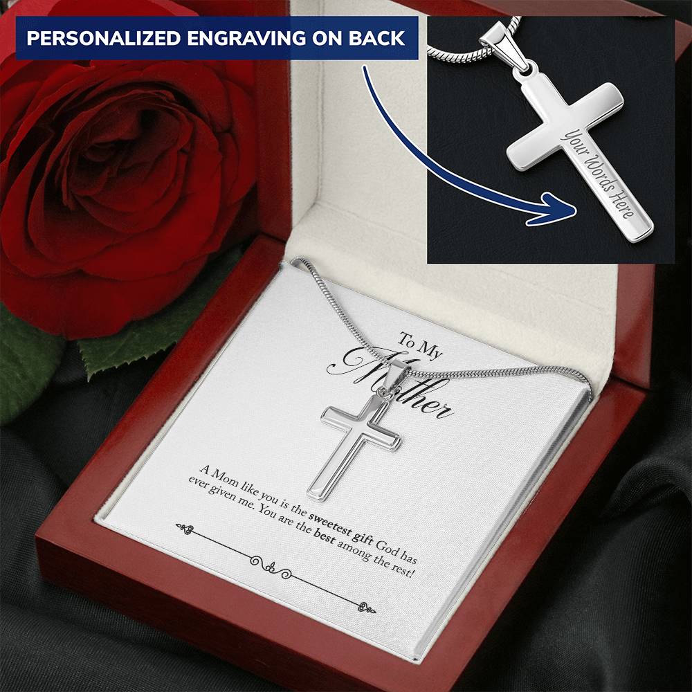Cross Necklace - Engravable - Mother Message Card Customize Engraved Cross Necklace