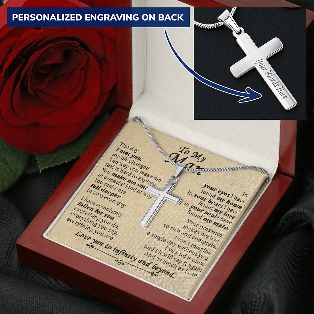 For Your Man - Fall Deeper - Cross Customize Engraved Cross Necklace