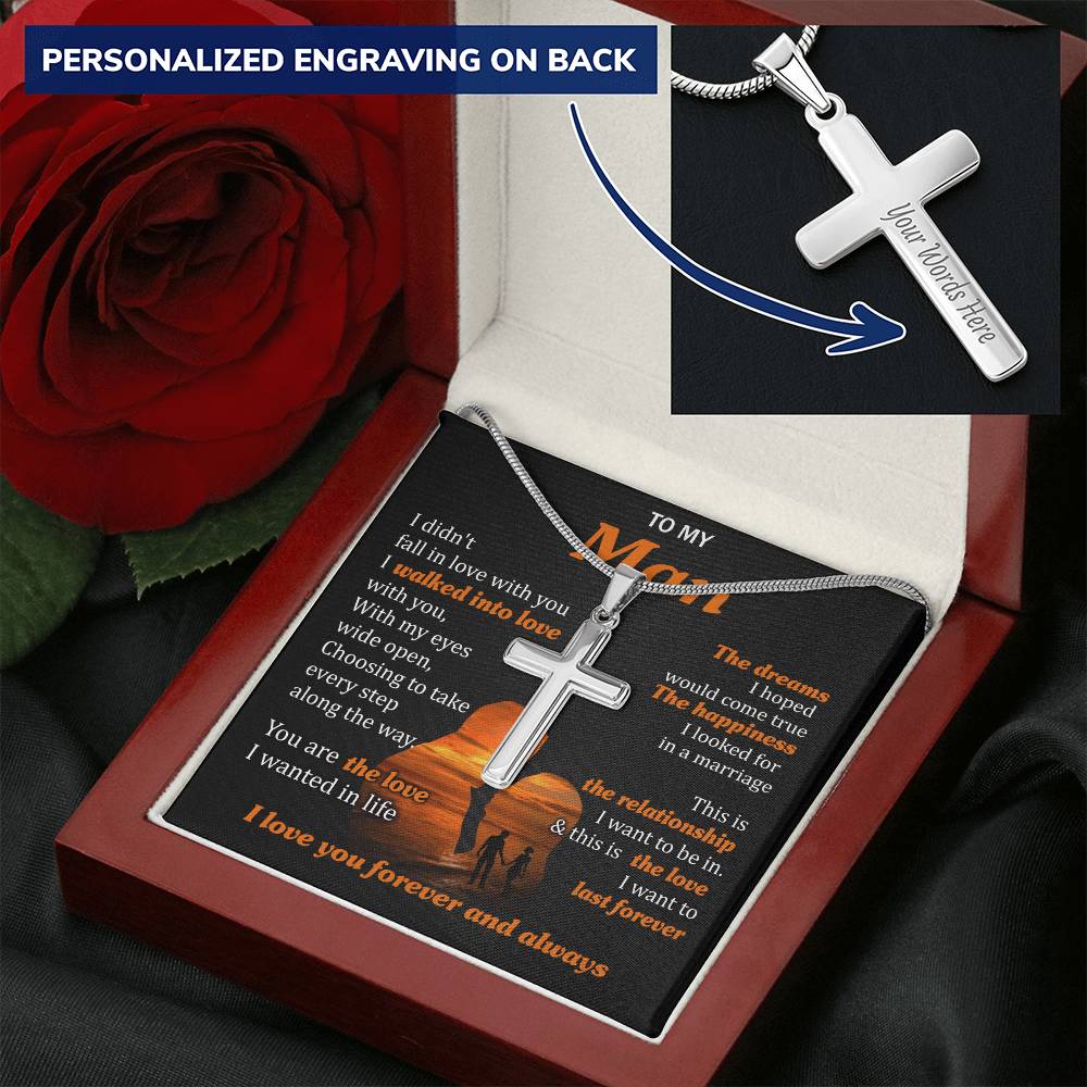 For Your Man - Walk Into Love 1 - Cross Customize Engraved Cross Necklace