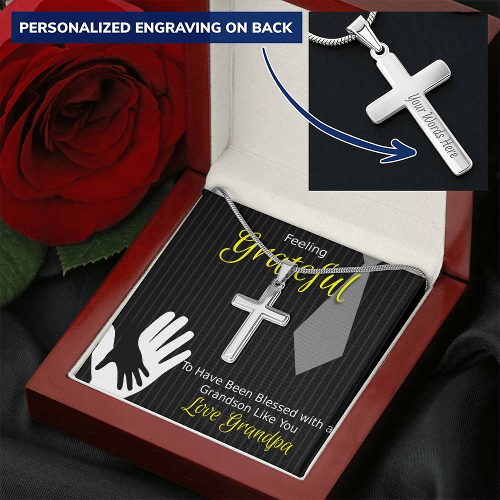 Feeling Grateful The Best Grandson Customize Engraved Cross Necklace