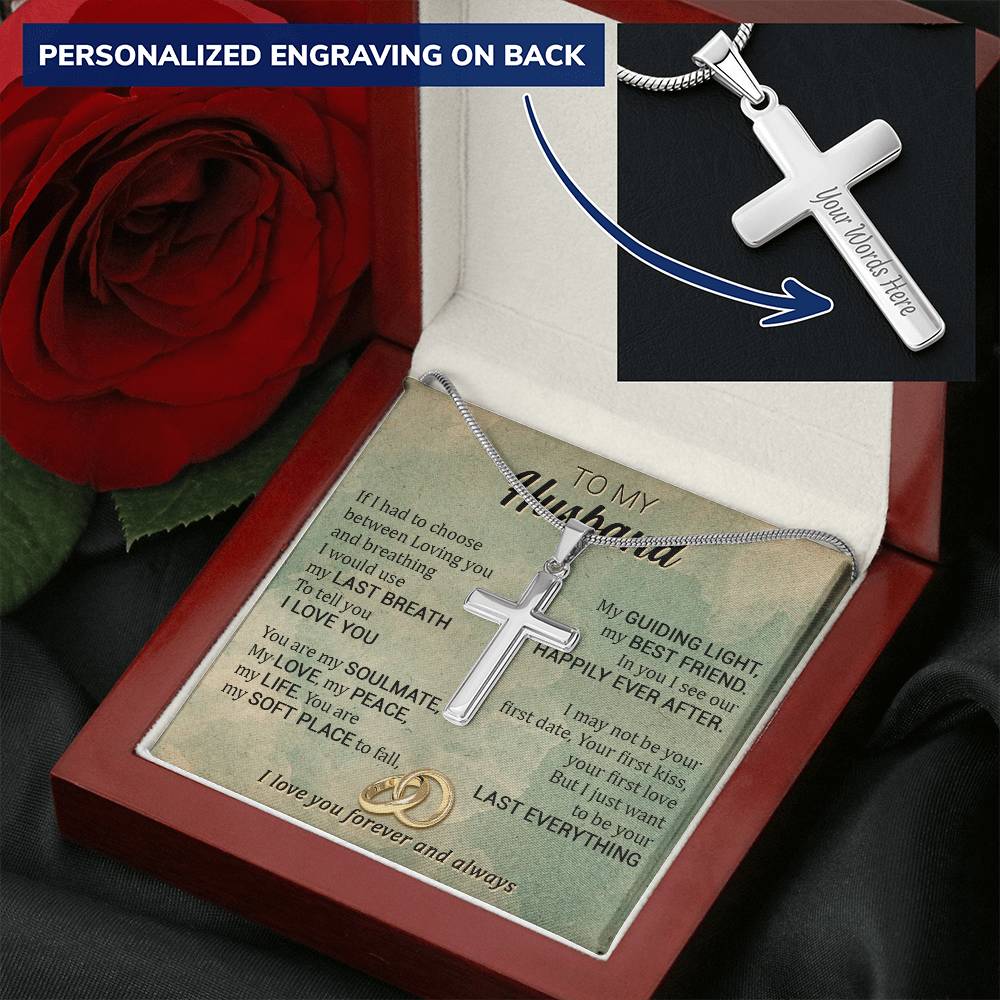 For Your Man - Use My Last Breath - Cross Customize Engraved Cross Necklace