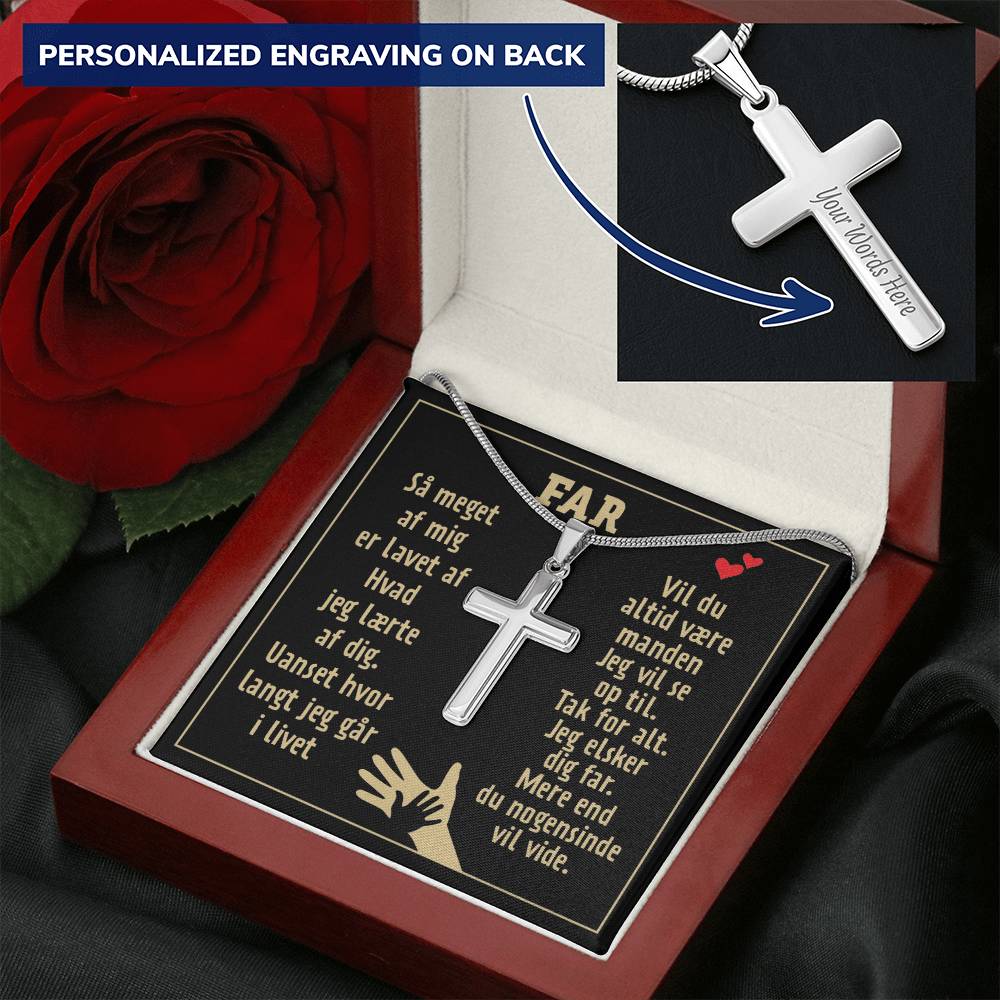 Gave Til Far - Korshalskæde Customize Engraved Cross Necklace
