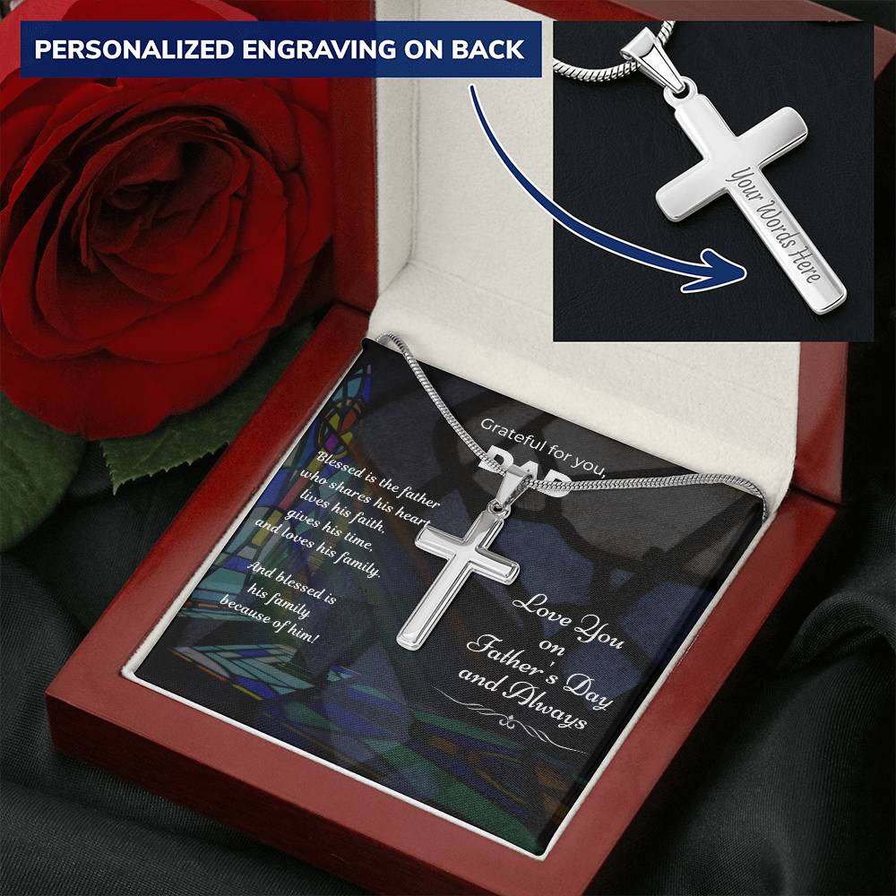 Cross Necklace Gift - Grateful For You Dad Customize Engraved Cross Necklace